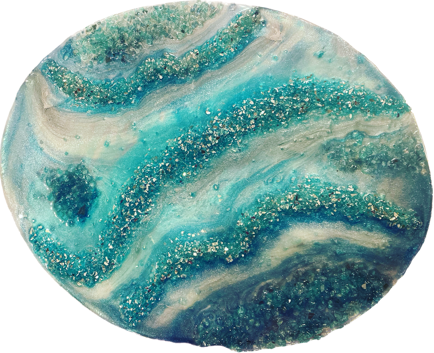 Ocean Colored Geo Resin Wall Art Painting with Crystals