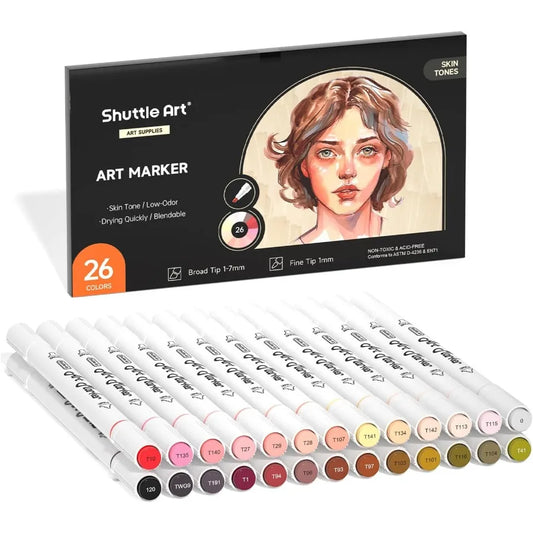 26 Colors Skin / Hair Tone Art Markers Dual Tip Alcohol Based Pen Set Contains 1 Blender