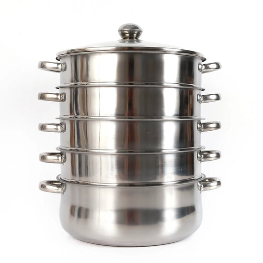 5 Layer Stainless Steel Steamer Set with Glass Lid