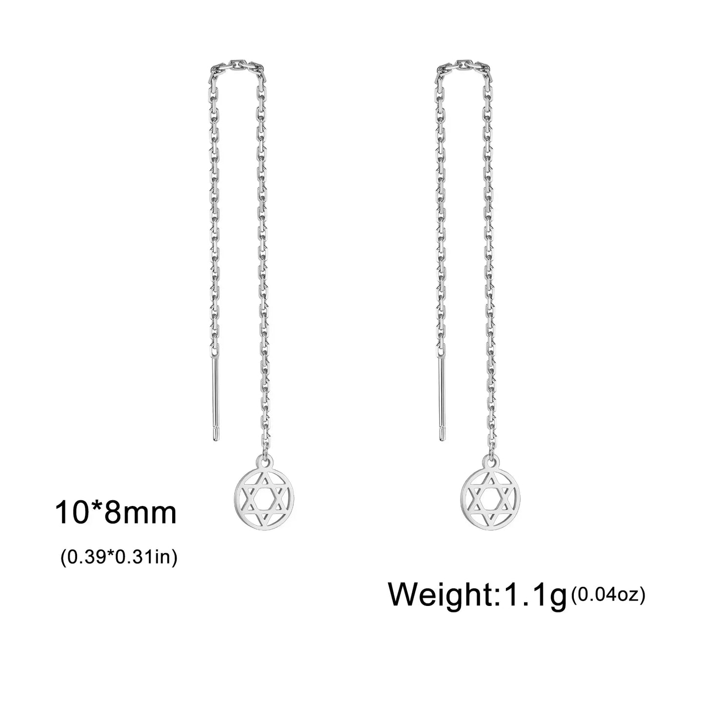 Star of David Pendant Long Tassel Stainless Steel Gold Earring