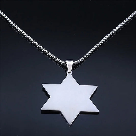 Judaica Blue Color Stainless Steel Star of David Shield Necklaces