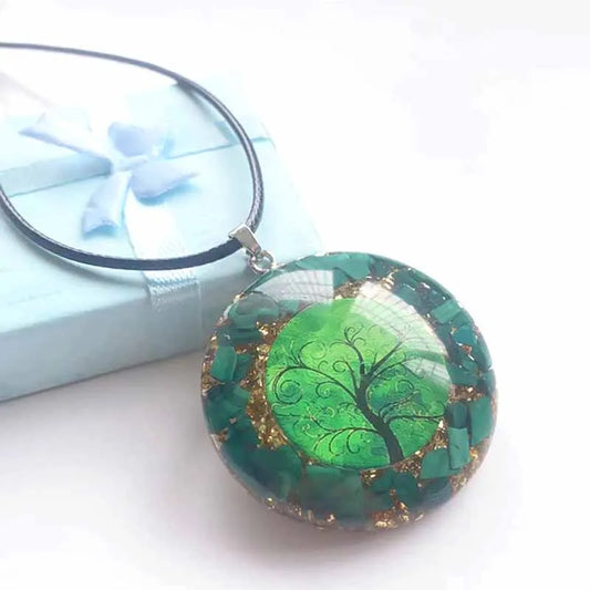 Orgonite Green Malachite Tree of Life Pendant Necklace