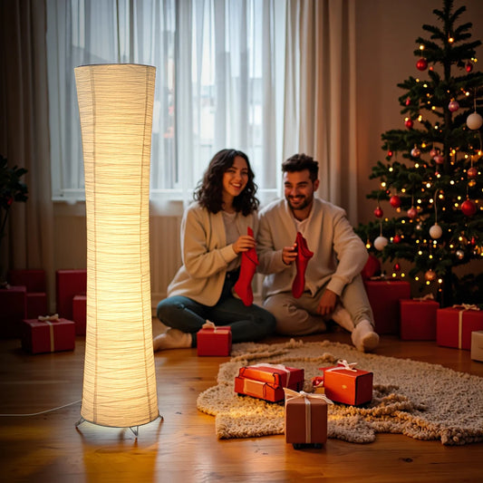 Remote paper and chrome-plated standing lamp with LED light strip