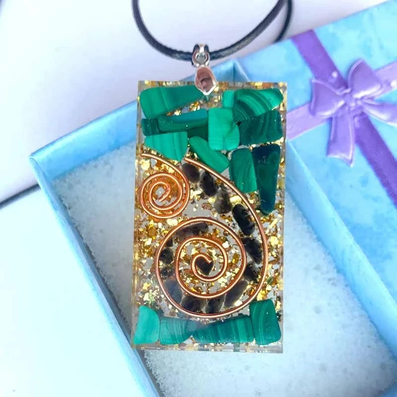 Orgonite Green Malachite Tree of Life Pendant Necklace