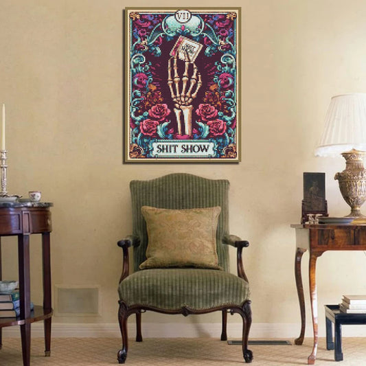 DIY 5D 12x16Inch Embroidery Tarot Card Diamond Painting Cartoon Skeleton Cross Stitch Set