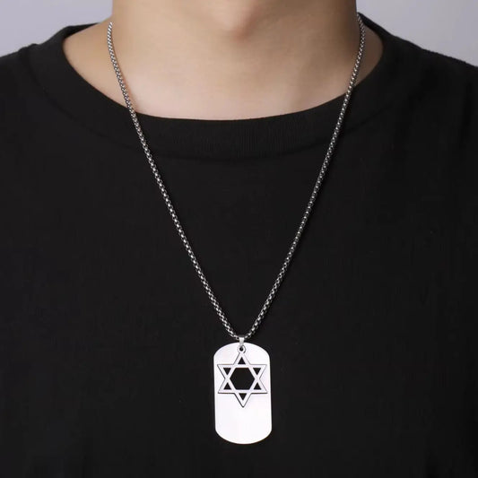Hollow Star of David Necklace Stainless Steel Dog Tags