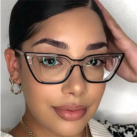 Eyeglasses Anti Blue Light Computer Myopia Transparent Neon Green Cat Eye Nearsighted Vision Points Minus 0~-6.0