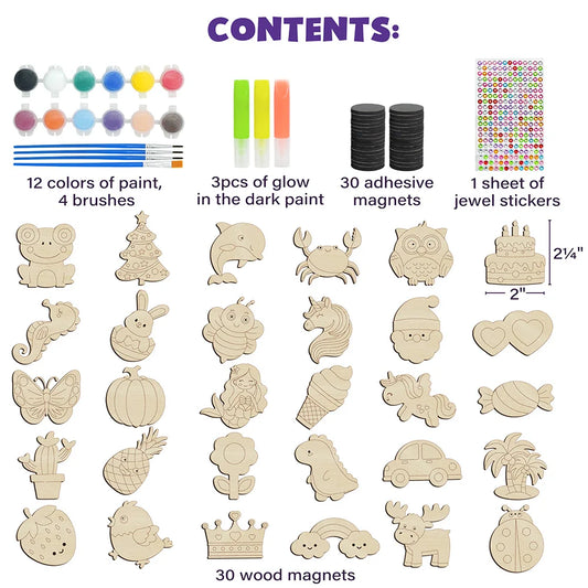 DIY Wooden Magnets Glow in The Dark, Arts Supplies Painting Kit