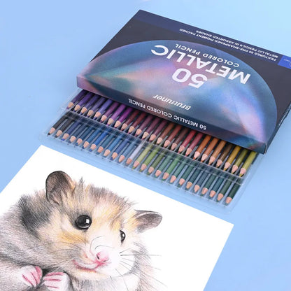 50/72 Colors Metallic Pencil Drawing Sketch Set Soft Wood Golden Color Pencil Art Supplies