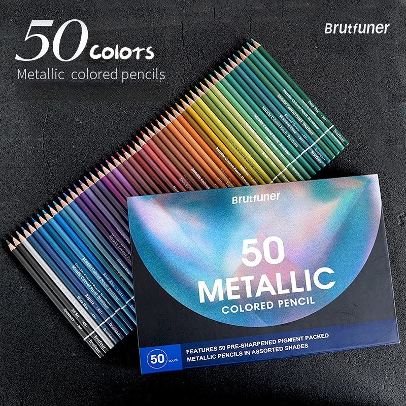 50/72 Colors Metallic Pencil Drawing Sketch Set Soft Wood Golden Color Pencil Art Supplies
