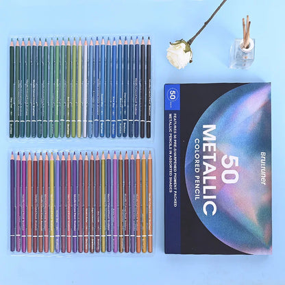 50/72 Colors Metallic Pencil Drawing Sketch Set Soft Wood Golden Color Pencil Art Supplies