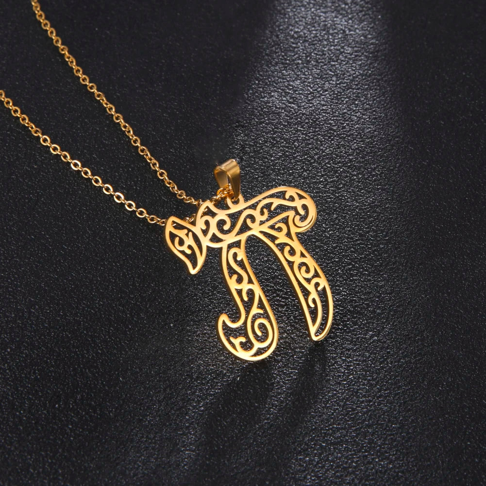 Chai Pendant Necklaces Stainless Steel Gold Plated  Judaica Jewelry