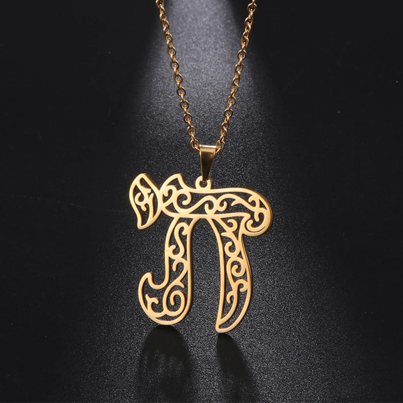 Chai Pendant Necklaces Stainless Steel Gold Plated  Judaica Jewelry