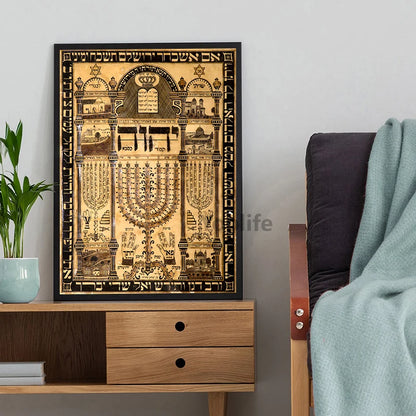 Jewish Home Blessing Quote Print Mandala Birkat Habayit Canvas Poster Israel Hebrew Letters Painting Judaica Wall Pictures Decor