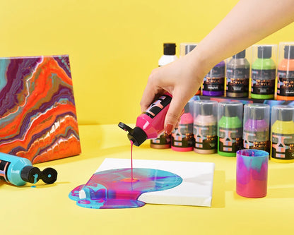 36-Color Pre-Mixed Acrylic Pouring Paint with Magic Medium & Varnish Water-Based High Flow Arts Supply 100ML/Bottle