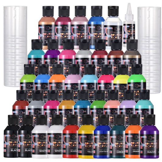 36-Color Pre-Mixed Acrylic Pouring Paint with Magic Medium & Varnish Water-Based High Flow Arts Supply 100ML/Bottle