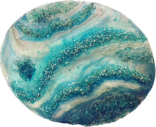 Ocean Colored Geo Resin Wall Art Painting with Crystals
