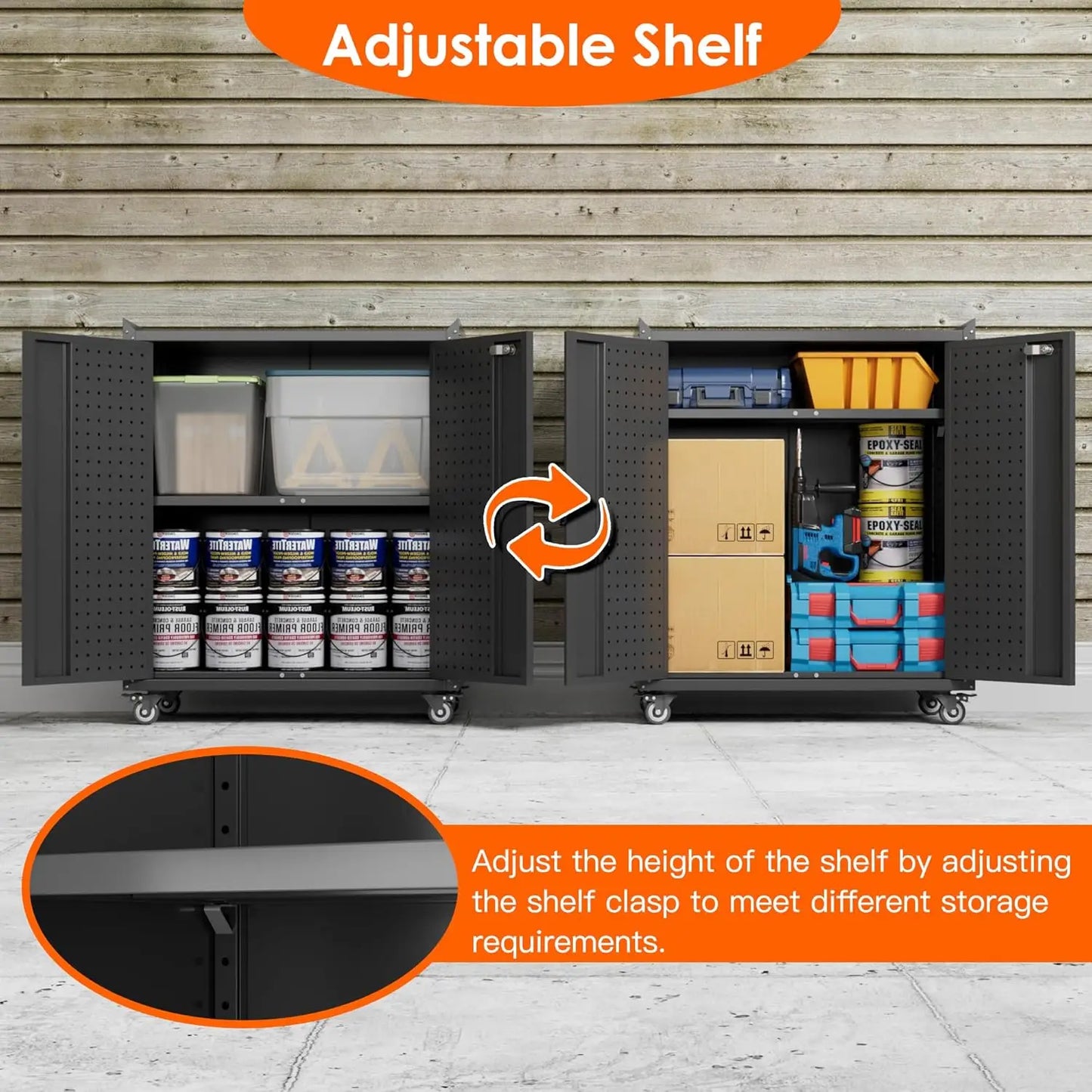 Storage Cabinet with Wheels & Pegboard
