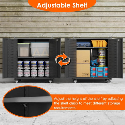 Storage Cabinet with Wheels & Pegboard