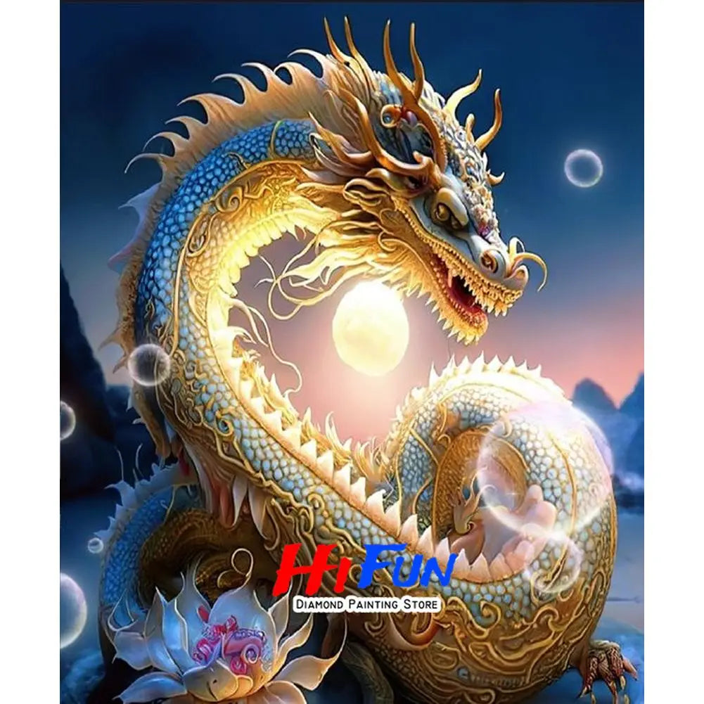 5D DIY Diamond Painting Golden Dragon Embroidery Mosaic Stitch