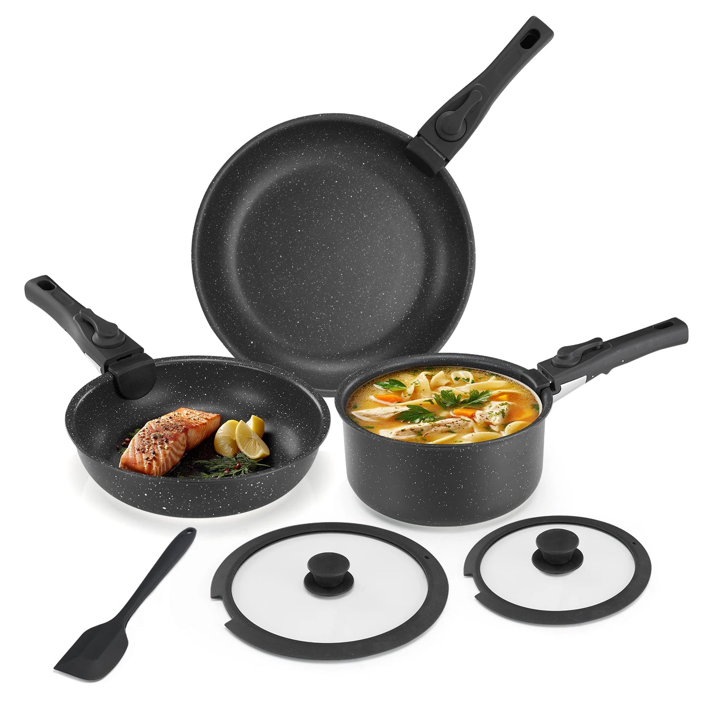 12 Pcs Induction Pots and Pans Nonstick Kitchen Cookware with Detachable Handle