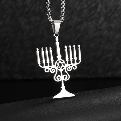 Stainless Steel Hamsa Hands of Fatima Hebrew Blessing Star of David Necklace