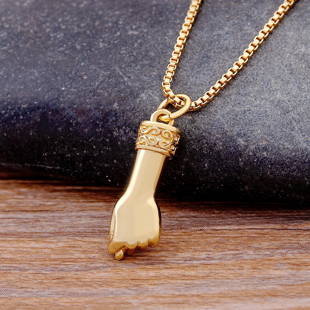 Gold Plated Copper Hand  Wristband Pendant Necklace
