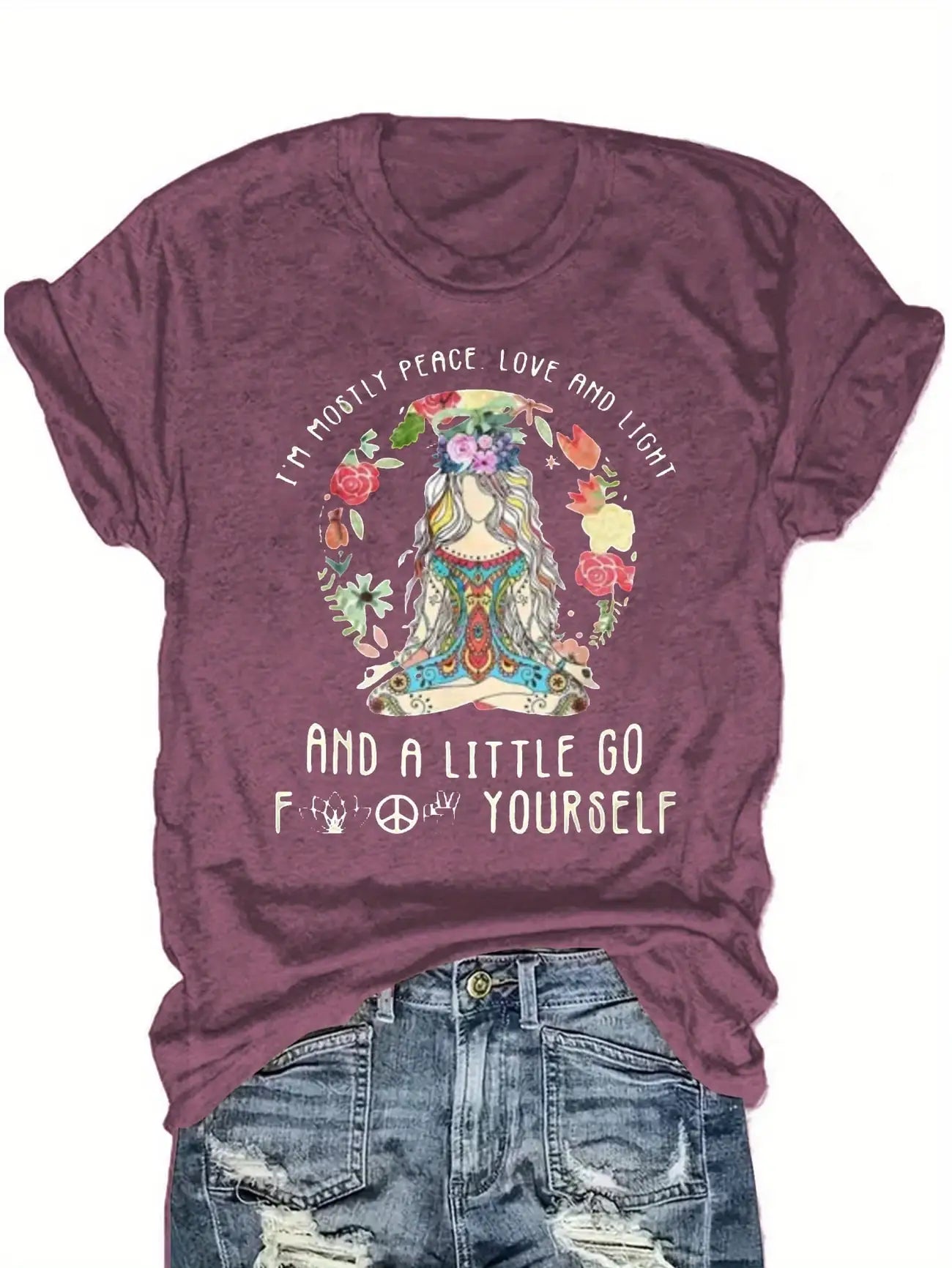 Plus Size Women's Short Sleeve T-Shirt Peace Love Light and a little Go  !@#$ Yourself Everyday