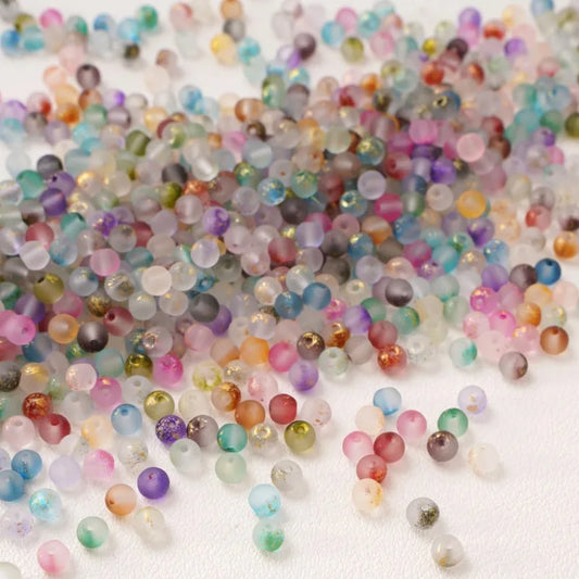 100Pcs 4mm High Quality Frosted Gold Splattered Glass Rice Beads Loose Beads