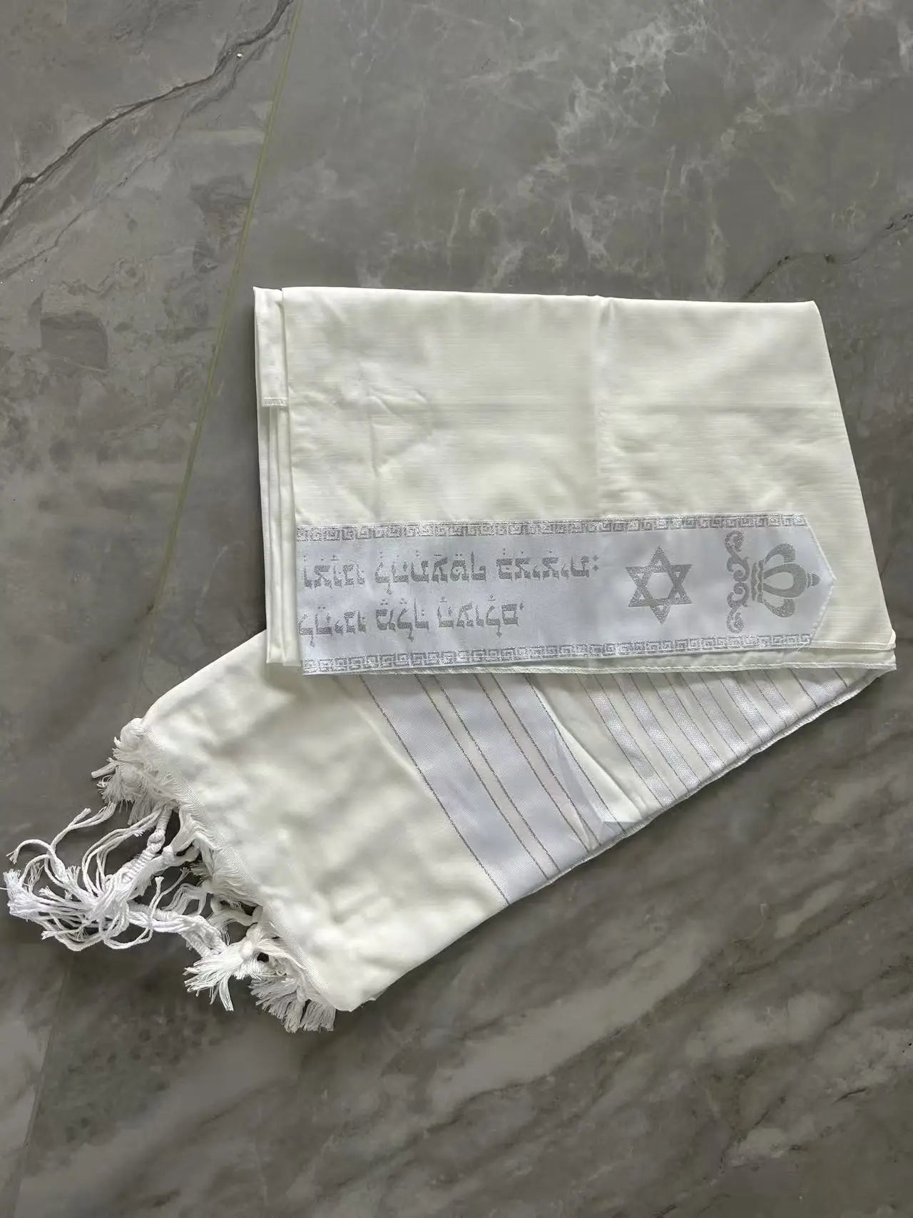 140x190cm Jewish Tallit Prayer Shawl  with White Silver Stripes Talit Blessing on Neckband