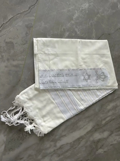 140x190cm Jewish Tallit Prayer Shawl  with White Silver Stripes Talit Blessing on Neckband
