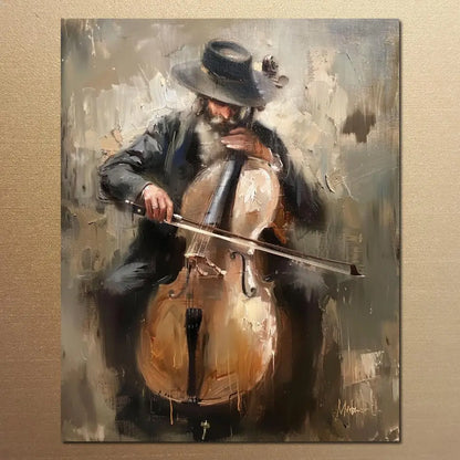 Jewish Chasidic Man Playing Musicial Instrument on Printed Canvas Large Art