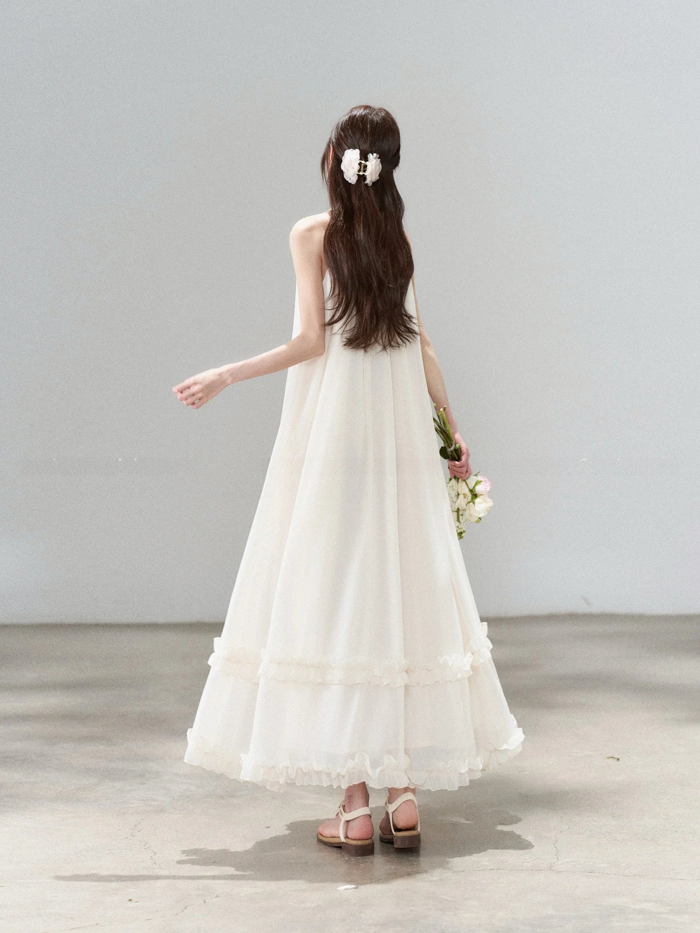 Apricot Sleeveless Long A-Line Dress