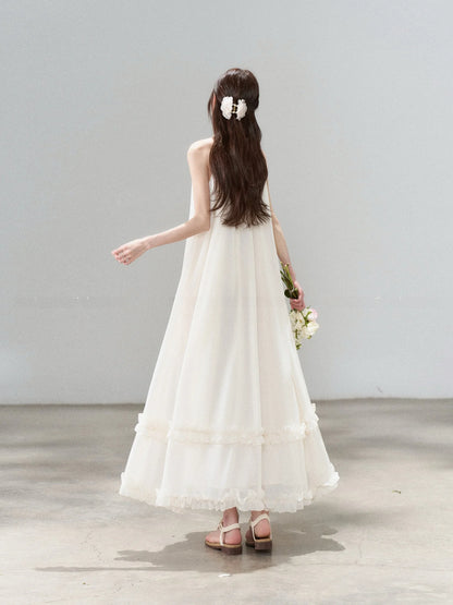 Apricot Sleeveless Long A-Line Dress