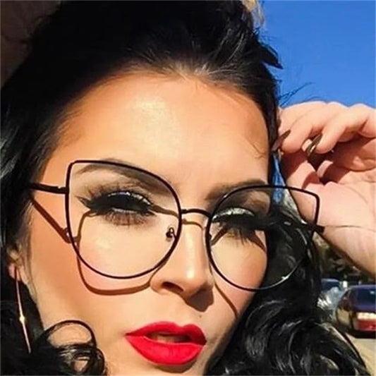 Retro Anti-Blue Radiation Myopia Glass Metal Oversized Cat Eye Frame Glasses Diopter 0 to -6.0