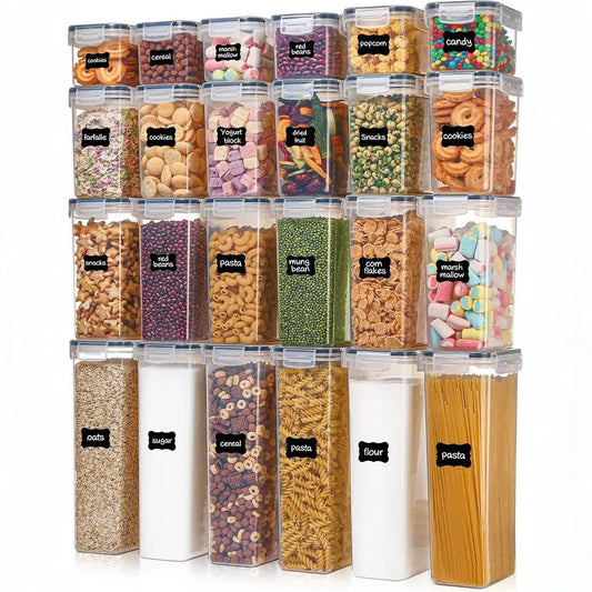 24pcs moisture-proof airtight food storage containers, dishwasher safe with labels