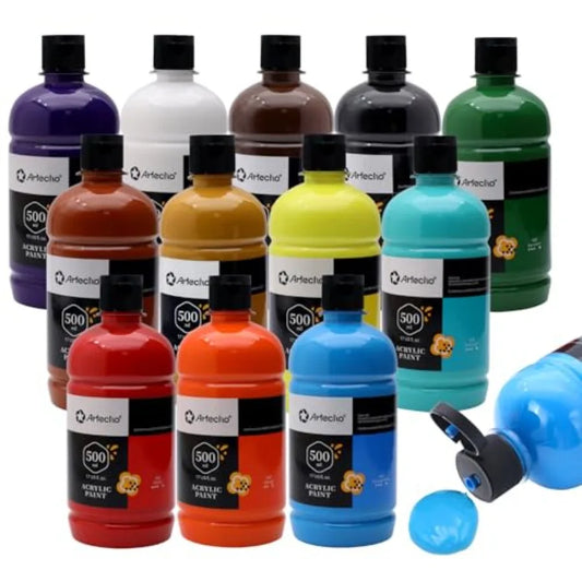 Large Bulk Acrylic Paint Set 500ml/17oz Bottles, Craft Paint for Canvas, Rocks, Wood, Fabric, Ceramic, Non-Toxic