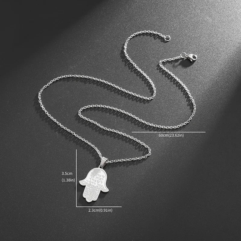 Stainless Steel Hamsa Hands of Fatima Hebrew Blessing Star of David Necklace