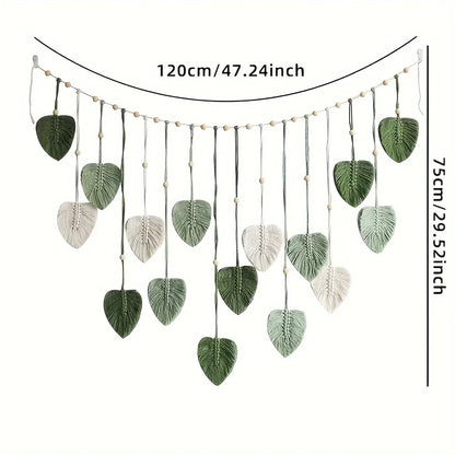 Modern,BOHO, Green Leaves Woven Wall Decor