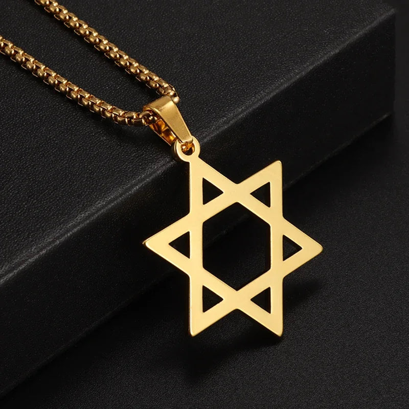 Stainless Steel Hamsa Hands of Fatima Hebrew Blessing Star of David Necklace
