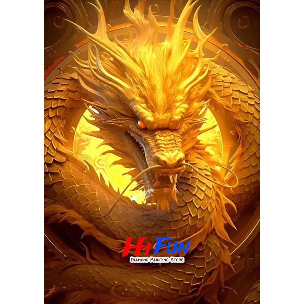 5D DIY Diamond Painting Golden Dragon Embroidery Mosaic Stitch