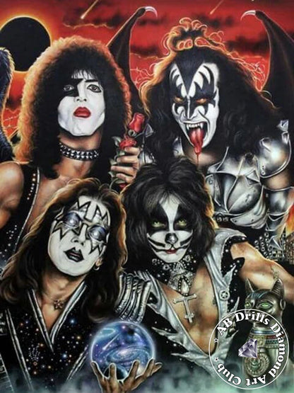 5D DIY AB Drills Diamond Painting Heavy Metal Rock Kiss Band Cross Stitch Kit