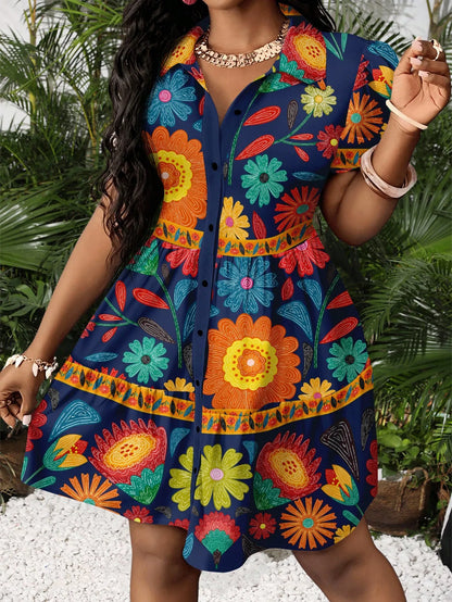 Women's Floral Print Puff Sleeve A-Line Mini Dress  Boho Summer Dress