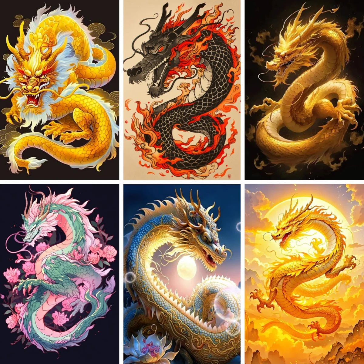 5D DIY Diamond Painting Golden Dragon Embroidery Mosaic Stitch