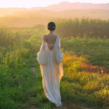 Loose Sleeveless Backless Long Cotton Polyester Dress