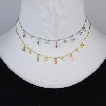 Silver and Gold Enamel Judaica Charm Necklace