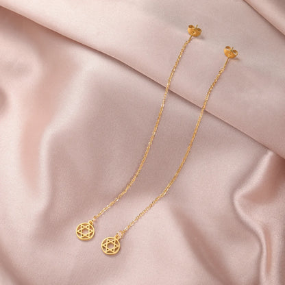 Star of David Pendant Long Tassel Stainless Steel Gold Earring