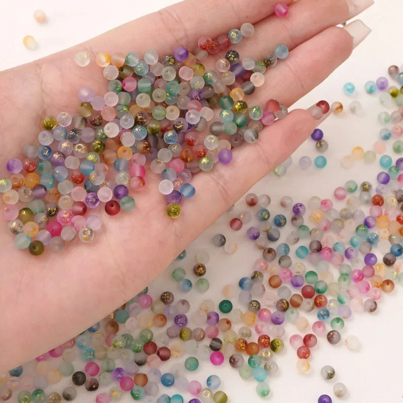 100Pcs 4mm High Quality Frosted Gold Splattered Glass Rice Beads Loose Beads