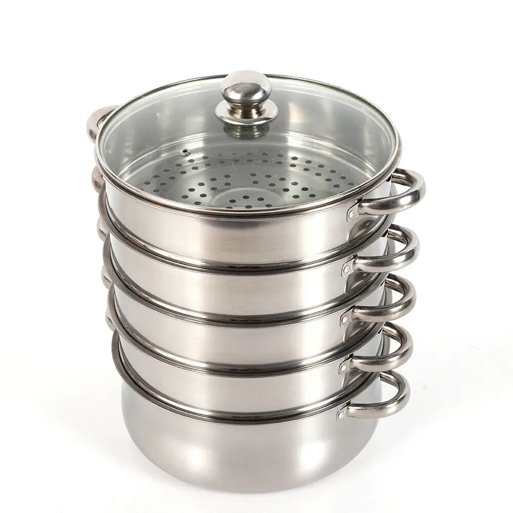 5 Layer Stainless Steel Steamer Set with Glass Lid
