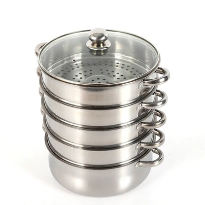 5 Layer Stainless Steel Steamer Set with Glass Lid